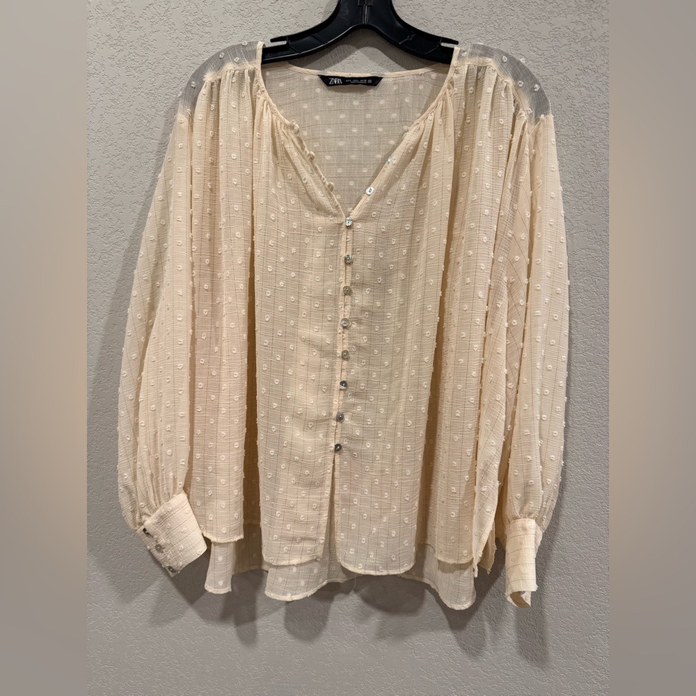 Zara Cream Button-Up Blouse